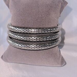 Chic Silver Perforated Bangle Trio
